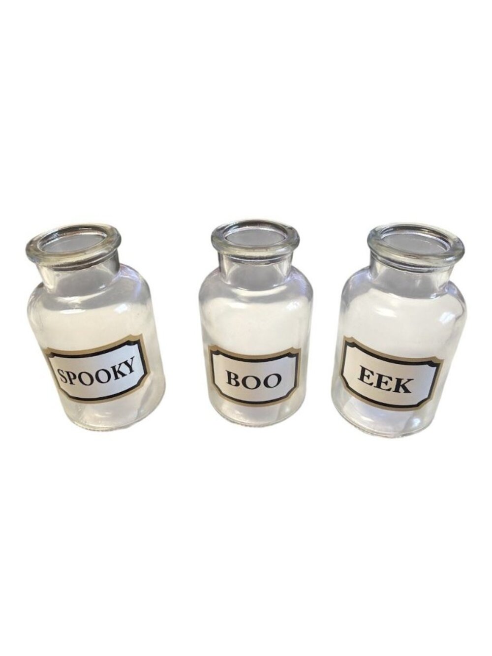 Set Of 3 Halloween-Themed Glass Apothecary Jars With Eek Boo Spooky Labels For H